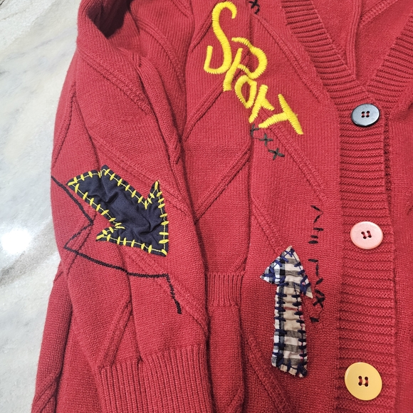 Ebossy Red Embroidered Cardigan Sweater Colorful Buttons Women’s Large - Picture 4 of 9